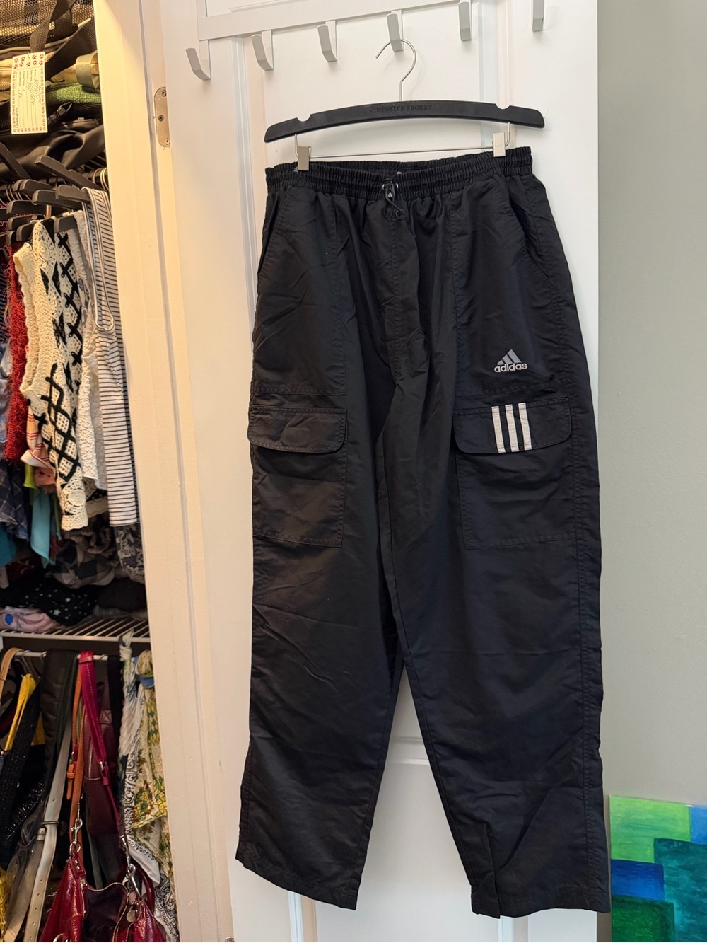 adidas Black Track Pants with Blue Logo Detail